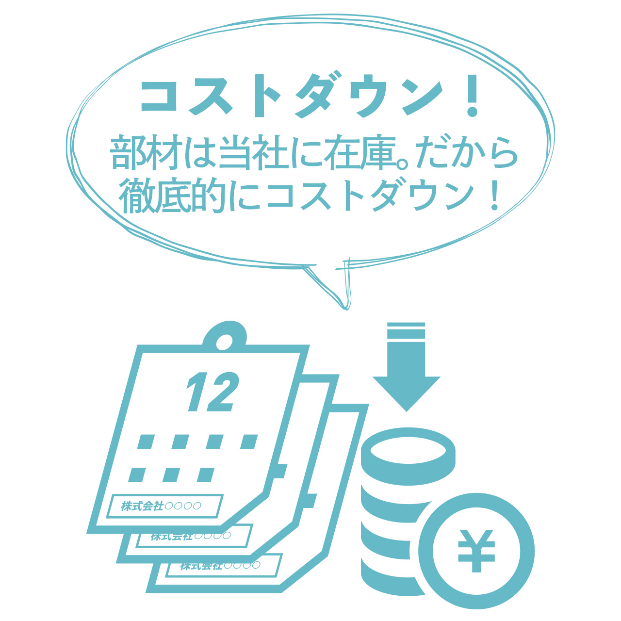 コストダウン！ 部材は当社に在庫。だから 徹底的にコストダウン！