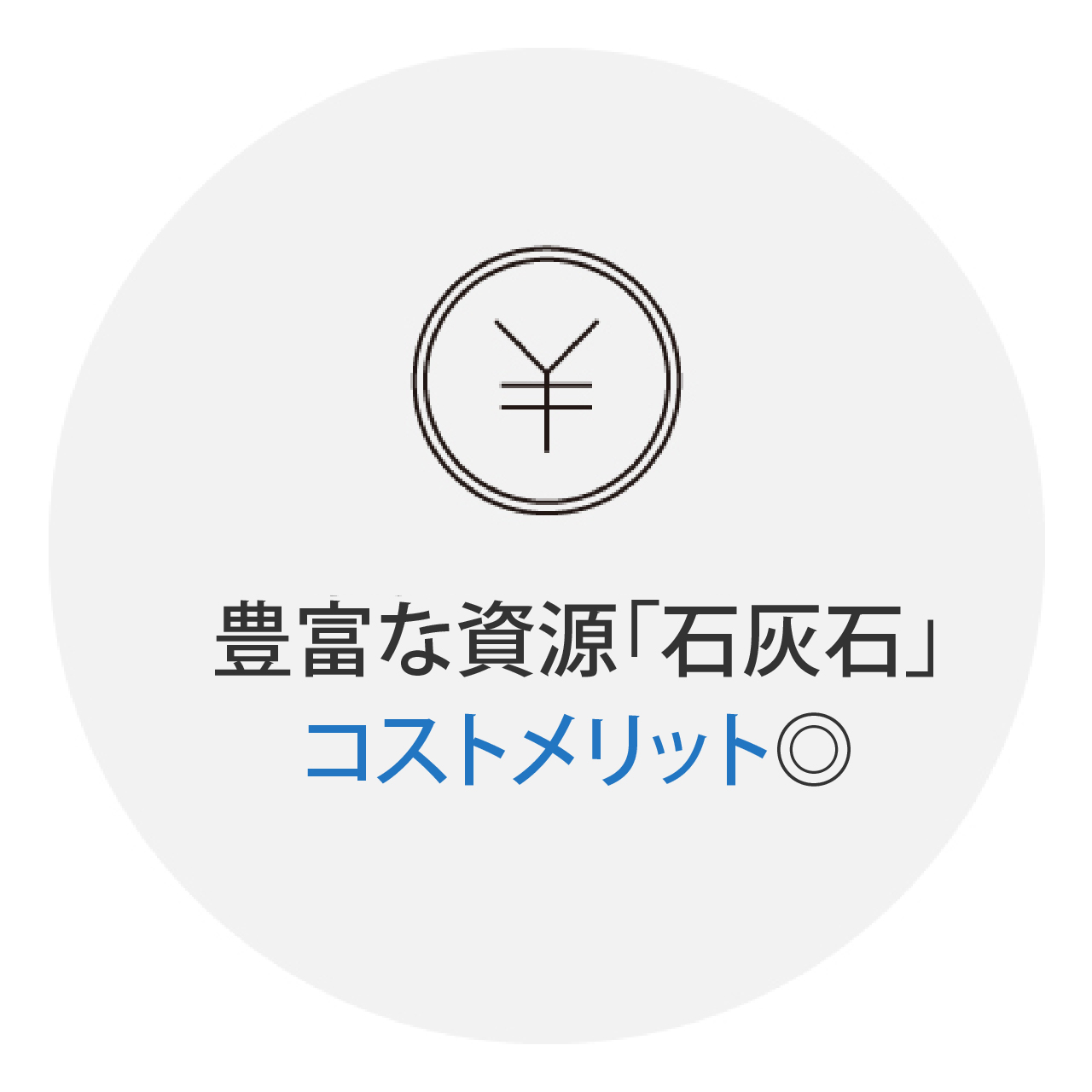 豊富な資源である石灰石が主原料であるため、安定的に供給。コストメリットも大きい